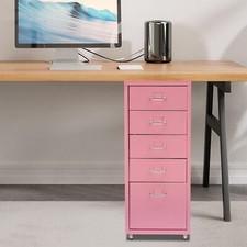 Metal Storage Cabinet with Wheels and 5 Drawers Under Desk Filing Cabinet Pink
