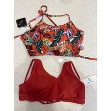 Zaful Tropical Floral & Beachsissi Red Wrap Bikini Tops Bundle NWT Womens Small