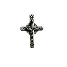 Silver Tone Textured Cross Pendant Charm Magnetic Unmarked 1.75 In
