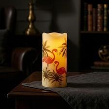 LED Flameless Candle Pink Flamingo Palm Tree Tropical Pillar Home Decor