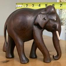 Hand Carved Vintage Elephant With Tusks, Large Figurine, Sculpture, Rosewood