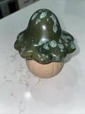 Ceramic Mushroom Figure 4" fairy core garden decor Green drip Top Matte Base