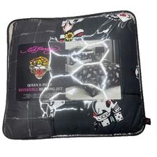 Ed Hardy 8pc Reversible Queen Comforter Set Black skull cards dice Design NWT