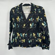 Women Retro Cocktail Print Blazer Size S Kitsch Novelty MCM Rockabilly Whimsical