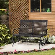 Patio Glider Wicker Loveseat Bench Double 2 Person Swing Chair Deck Yard Rocker