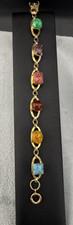 Vintage Tennis Bracelet Blue Pink Green Red Stone Gold Tone 7"