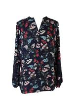 Charter Club Intrepid Blue Combo Lace-Inset Floral-Print Blouse M