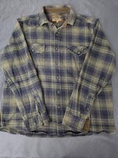North River Flannel Plaid Button-Up Shirt, Pockets, Blue Beige, Men’s L