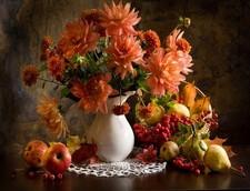 Still Life Flowers in vases and fruit Painting Picture HD Print on canvas L007