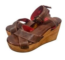 Bed Stu Grettell Platform Wedge Sandals Wooden Heel distressed Brown Size 7.5