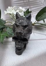 Yooperlite Wolf & Skull | UV Reactive Crystal | Hand Carved Wolf Head | Glowing 