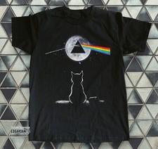 Pink Floyd Cat Looking The Dark Side Of The Moon Black Unisex T-shirt Size S-5XL