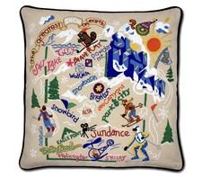 Cat Studio Embroidered Pillow Ski Utah Organic Cotton CatStudios