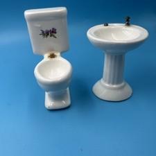 Porcelain Dollhouse Miniature Bathroom Set 1:12 Scale Toilet & Sink