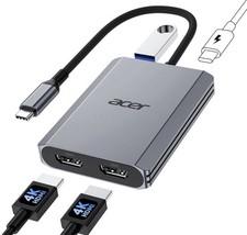 Acer USB C to Dual HDMI Adapter 4K@60Hz, 4-in-1 HDMI Splitter for Dual Monitors