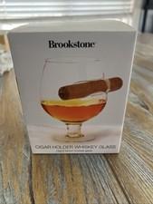 Brookstone Whiskey Glass Cigar HolderHand Blown Lowball Glass 🥃 NIB
