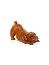 Wooden Hand Carved Crouching Bulldog Statue Figurine Sculpture Art Gift Wood Dog