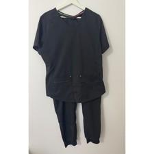 SCRUBSTAR ULTIMATE Women's Black Jogger Scrub Pants & V Neck Top Set Large