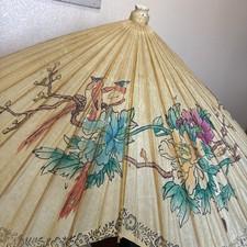 Vintage Asian Paper Parasol With Bird & Floral Design