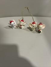 4 Vintage Mice Miniature 1950s Hard Plastic Christmas Mouse Ornaments Napco
