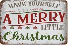 Metal Tin Sign Merry Little Christmas Retro Wall Decor 8 x 12 Inch