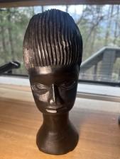 Vintage African Hand Carved Ebony Wood Sculpture Statue Figurine Head Bust 9”T