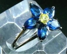 14Kt Gold Plated Daisy Ring With Blue Zircon Stone And Yellow Citrine