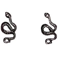 Serpent Snake with Textured Skin Eyes Black Stainless Steel Stud Earrings
