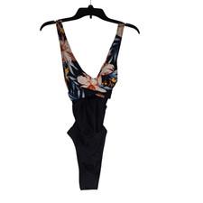 CUPSHE Black Multi Floral Cut Out Tummy Control One Piece Swimsuit -Medium *NWT*