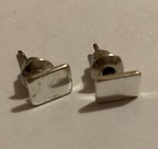 Silver Square Stud Earrings Butterfly Closure Metal Lobe Jewelry