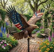 American Eagle Metal Art, Patriotic Eagle Sculpture, USA Flag Eagle Wings,