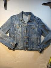 Gap Trucker Blue Jean Denim Jacket Womens Sz Medium Classic Cut Fun 100% Cotton