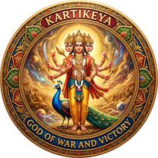 Hindu Patch or T shirt Iron On Kartikeya, God of War and Victory Symbol Slogan