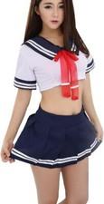 Womens Schoolgirl Lingerie Outfit Roleplay Cosplay Crop Top Sailor Costume Skirt