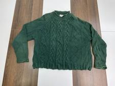 Vintage Maggie Lawrence Womens M Green Cable Knit Sweater Ramie Cotton Pullover