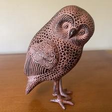 Standing Owl Metal Painted Sculpture Heavy Figurine Bird 6.5” X 6” X 3”