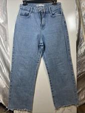 Zara Womens Jeans 4 Wide Leg Loose Fit Mid Rise Textured Denim Medium Wash