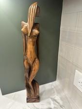 Vintage MCM Carved Wood Nude Female Sculpture Statue Abstract Woman Figure