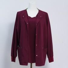 SCRUBSTAR 2pc Set Women’s Burgundy Snap Front Scrub Jacket & V-Neck Top Small S