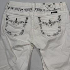 JEANS SKINNY MISS ME WOMENS  28 SIGNATURE White Sequins Embroidered JP628193