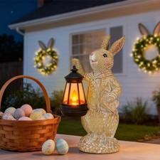 Dr. Bunny Solar Garden Statue, Easter Rabbit Figurine with Glowing Lantern, H...