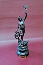 Antique French Spelter Metal Statue Sculpture Figure on Wood Base - Le Commerce