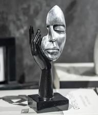 NEW 7" Black-Silver Resin Sleeping Human Bust Abstract Figurine Sculpture 7x2