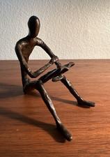 Modern Abstract Bronze Figurine Reading Book Sculpture Metallic Metal Decor