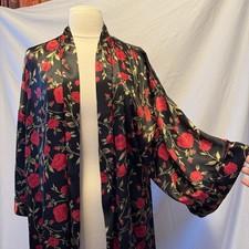 Vintage 90s Floral Rose Long Kimono Robe Women’s M/L