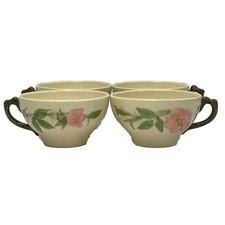 FRANCISCAN Desert Rose Flat Cup Set 4 Pink Floral Earthenware 1960's USA 2.25"
