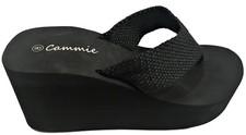 Women High Wedge Heel Platform T-strap Flip Flops Open Toe Sandal Black