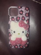 Hello Kitty Glitter Leopard Patterned Case for iPhone 15 Plus w/ Rhinestones