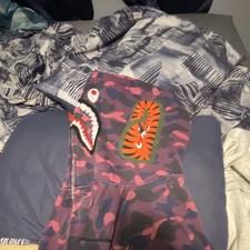 A Bathing Ape Shark Camouflage Full Zip Hoodie Purple Pink Blue Black Size L