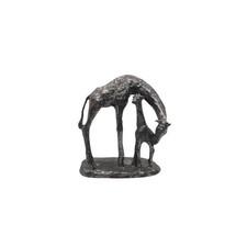 Vintage Pewter Giraffe Mother and Baby Calf Figurine Textured Metal Sculpture